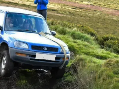 Blue Toyota 4 by 4.